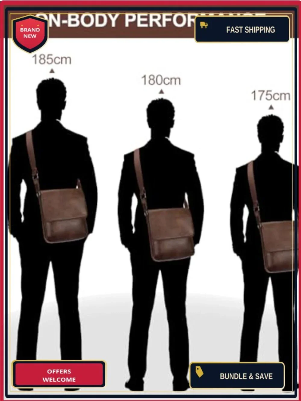 Men's Crossbody Bag Vegan Leather Messenger Adjustable Strap Tablet Work Travel